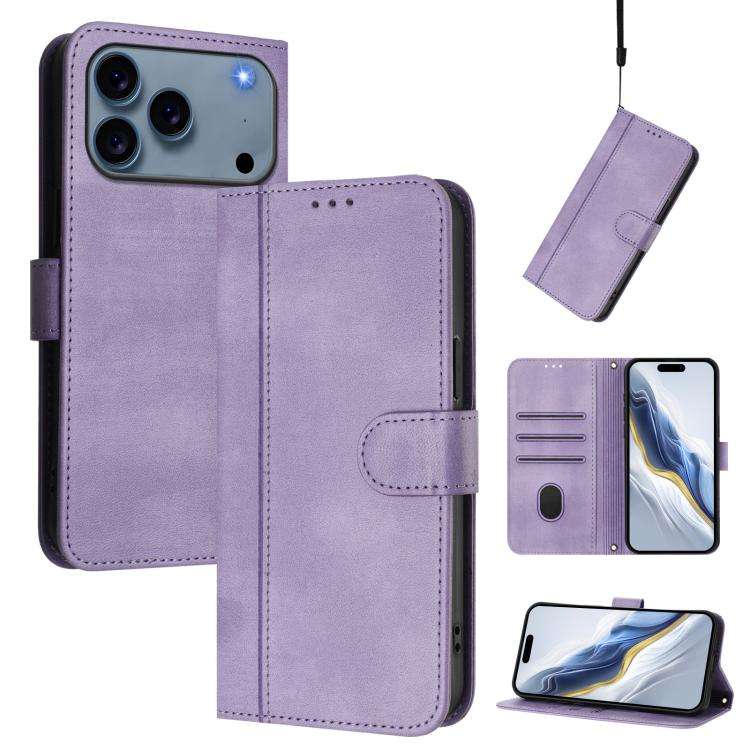 Line Splicing Buckle Retro Leather Phone Case, For iPhone 18 Pro / 17 Pro, For iPhone 18 Pro Max ...