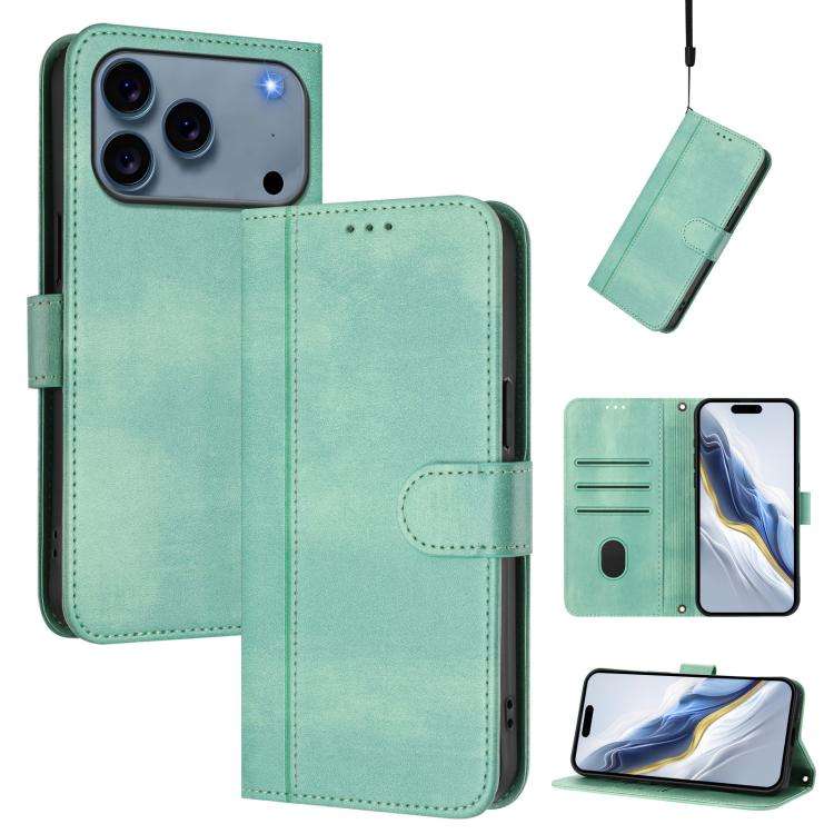 Line Splicing Buckle Retro Leather Phone Case, For iPhone 18 Pro / 17 Pro, For iPhone 18 Pro Max ...