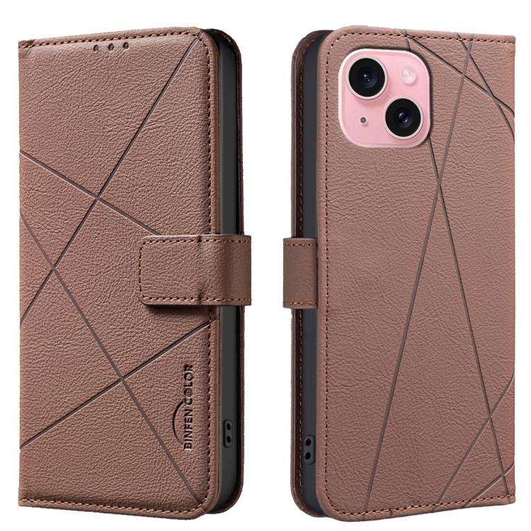 Geometric Pattern RFID Leather Phone Case, For iPhone 16, For iPhone 15 Pro Max, For iPhone 15 Pr...