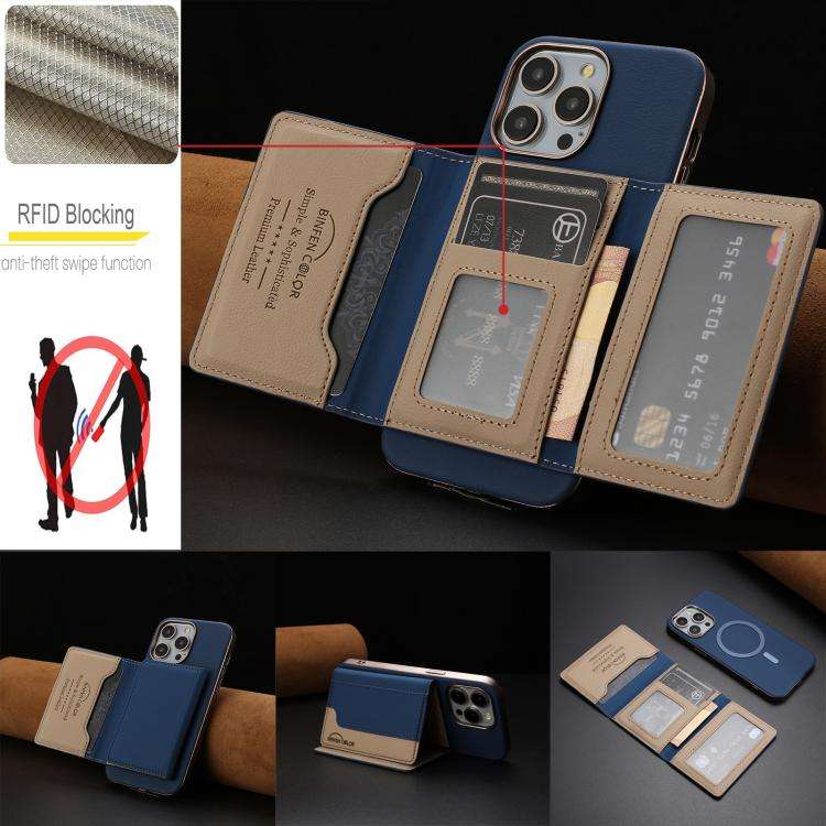 Colour Matching Horizontal Magnetic Card Bag RFID MagSafe Phone Case, For iPhone 16 Pro Max, For ...