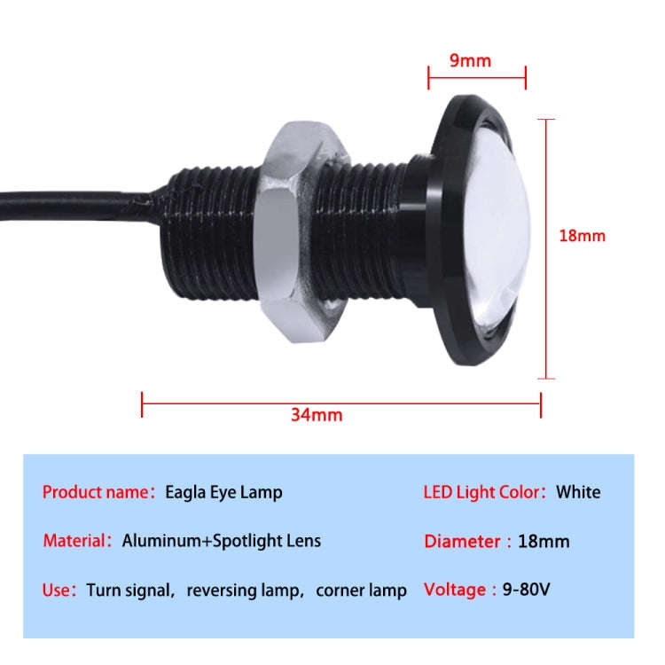 10 PCS 18mm 1.5W DC9-80V Motorcycle Eagle Eye Light Single Lens, 18mm Single Lens(Yellow Light), ...