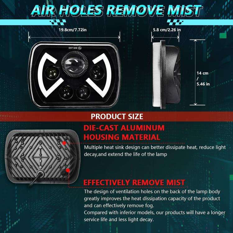 Y22 H4 7 inch Car Butterfly Style Square Modified Headlight for Jeep Wrangler, Y22