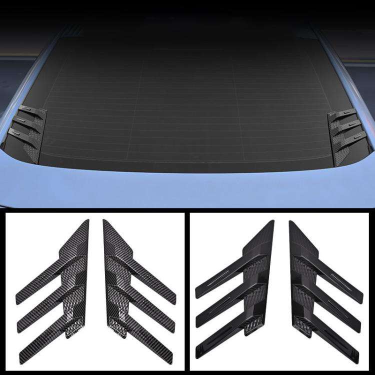 1 Pair Car Rear Windshield Air Cent Shark Fin Decorative Sticker, Carbon Pattern, Bright Black