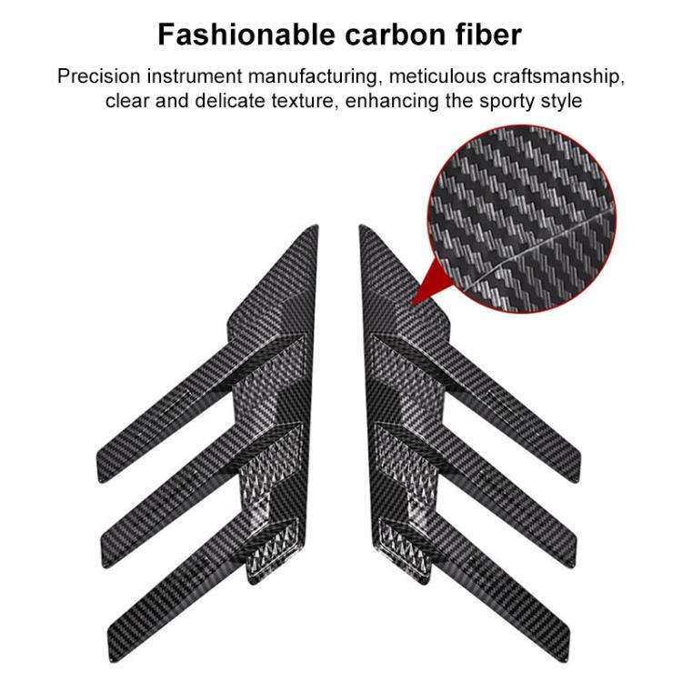 1 Pair Car Rear Windshield Air Cent Shark Fin Decorative Sticker, Carbon Pattern, Bright Black