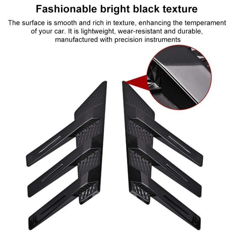 1 Pair Car Rear Windshield Air Cent Shark Fin Decorative Sticker, Carbon Pattern, Bright Black