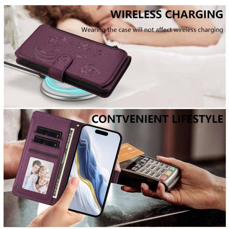 Butterfly Love Flower Multi-card Zipper Wallet Leather Phone Case, For iPhone 16 Pro, For iPhone ...