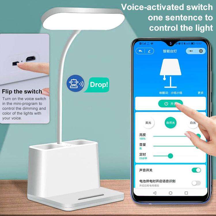 LED 3-color Pen Holder Desk Lamp Smart Voice Control Light, SD829P