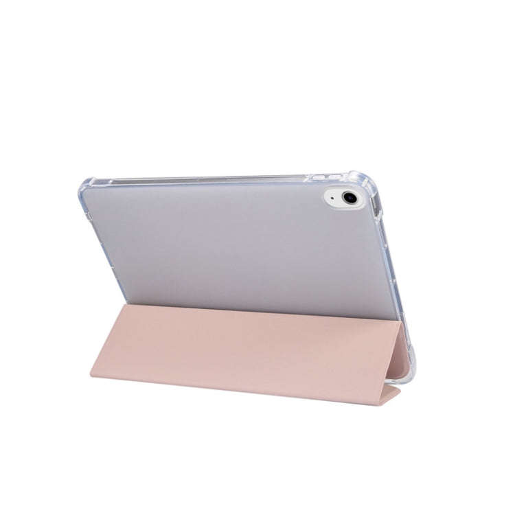 3-folding Electric Pressed Skin Texture Horizontal Flip Shockproof Transparent TPU + PU Leather C...