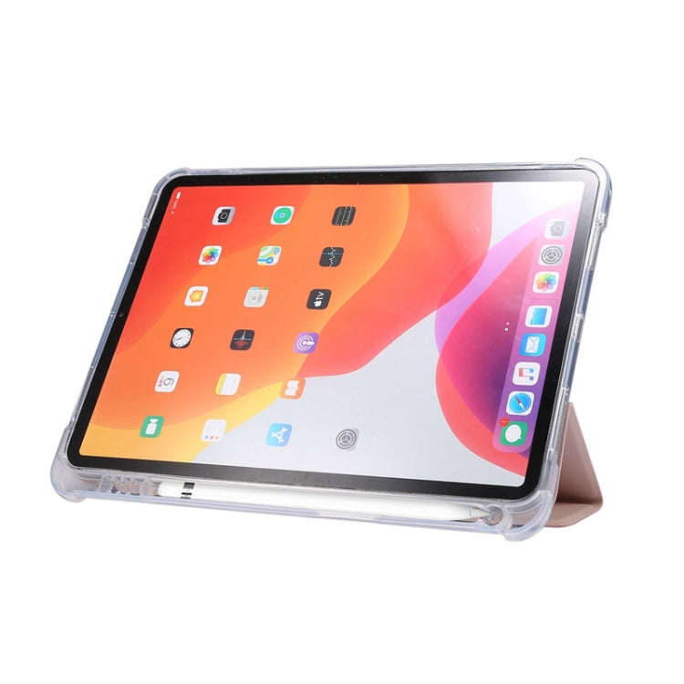 3-folding Electric Pressed Skin Texture Horizontal Flip Shockproof Transparent TPU + PU Leather C...