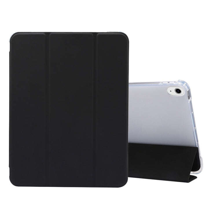 3-folding Electric Pressed Skin Texture Horizontal Flip Shockproof Transparent TPU + PU Leather C...