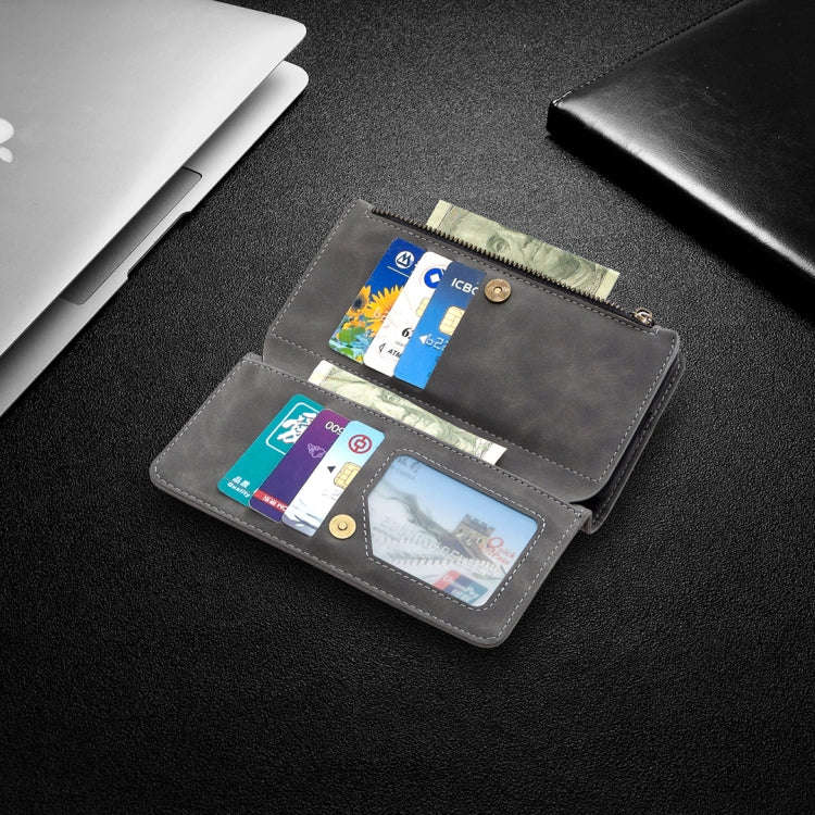 Skin Feel Detachable Magnetic Zipper Horizontal Flip PU Leather Case with Multi-Card Slots & Hold...