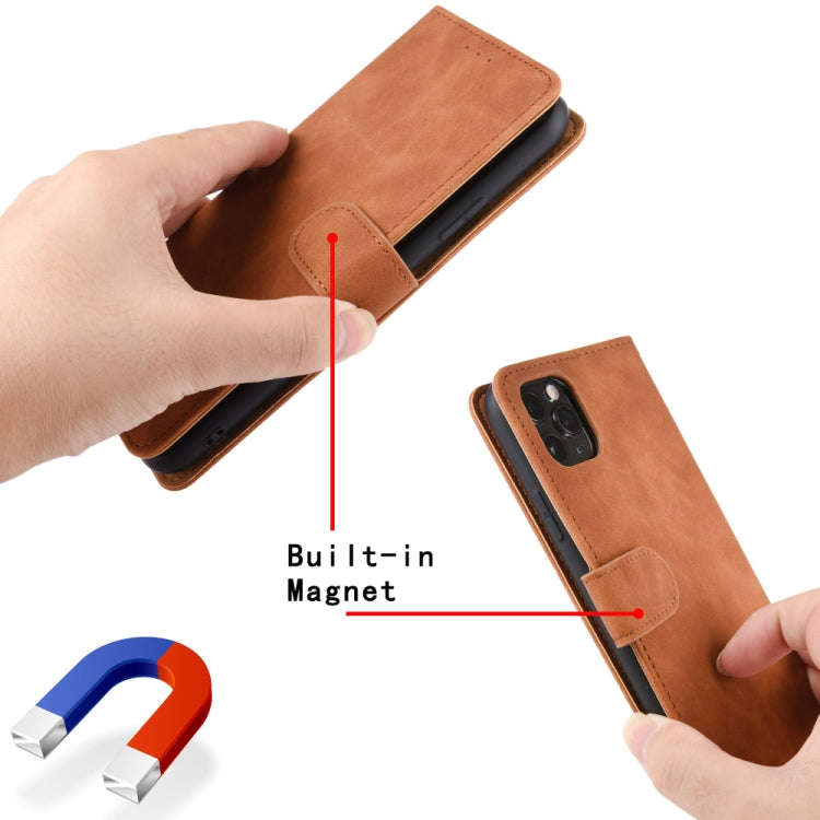 Solid Color Skin Feel Magnetic Buckle Horizontal Flip Calf Texture PU Leather Case with Holder & ...