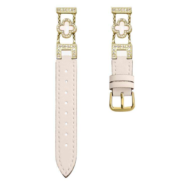 xDfind Four-leaf Clover Metal Hybrid Leather Watch Band, 14mm