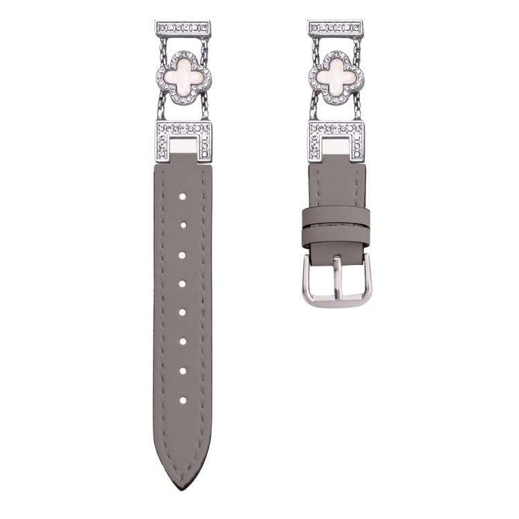 xDfind Four-leaf Clover Metal Hybrid Leather Watch Band, 14mm