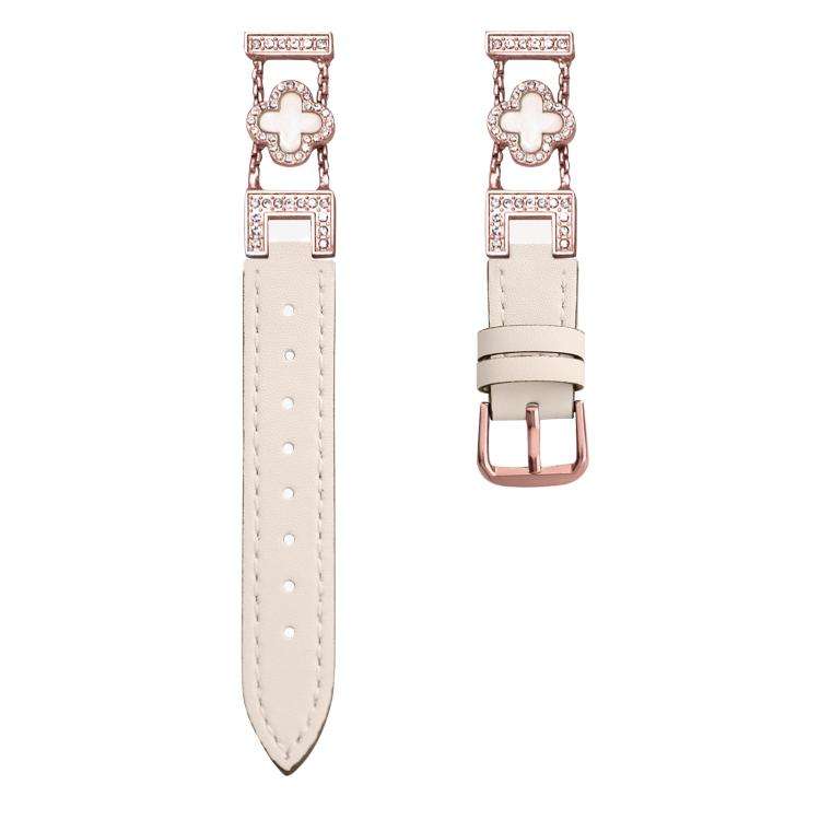 xDfind Four-leaf Clover Metal Hybrid Leather Watch Band, 14mm