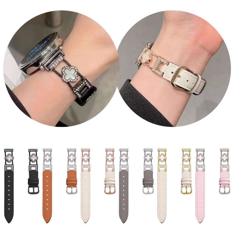 xDfind Four-leaf Clover Metal Hybrid Leather Watch Band, 14mm