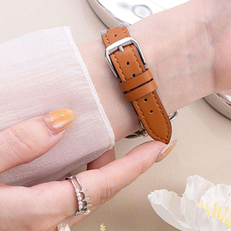 xDfind Four-leaf Clover Metal Hybrid Leather Watch Band, 14mm