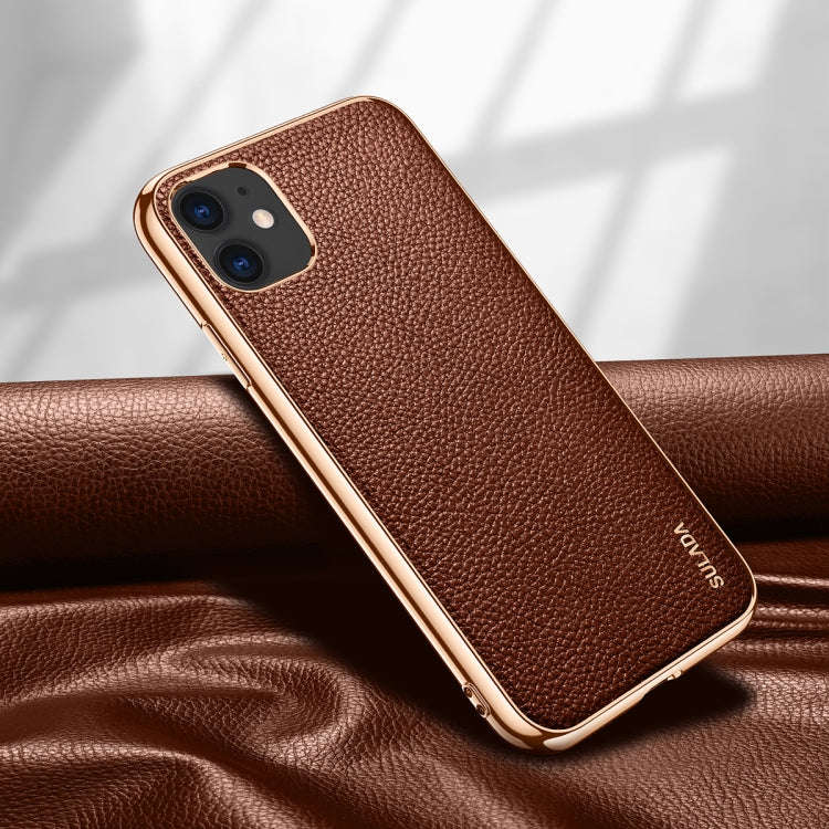 SULADA Litchi Texture Leather Electroplated Shckproof Protective Case, For iPhone 11 Pro, For iPh...