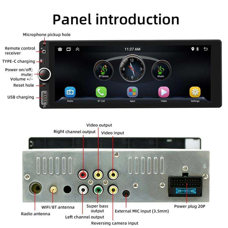 F6021 6.86 inch IPS Screen Car 1Din MP5 Player Support CarPlay & Android Auto, F6021
