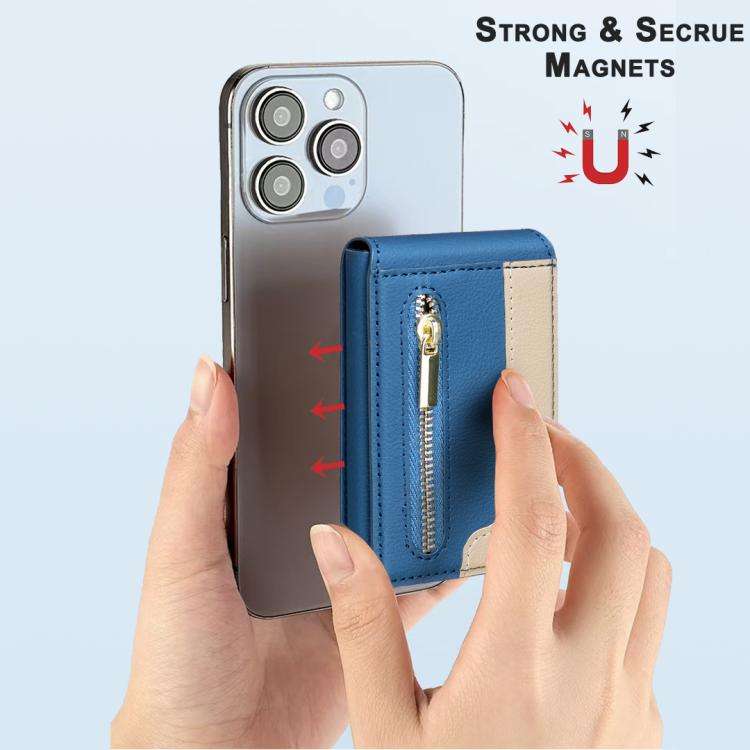 BFK31 Colorblock Zipper MagSafe Magnetic Leather Card Bag