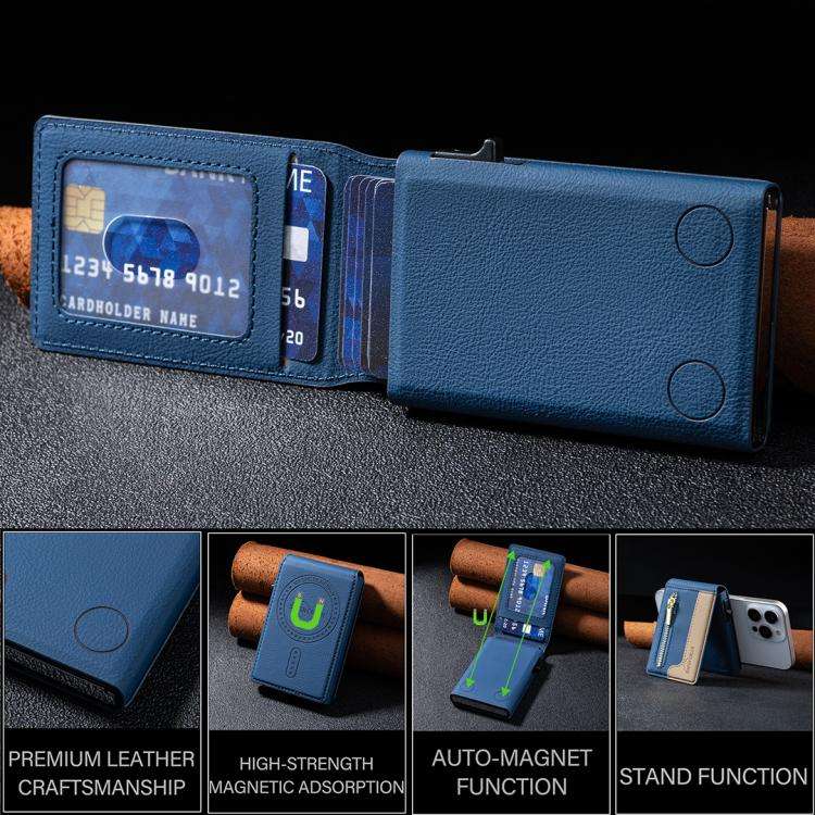 BFK31 Colorblock Zipper MagSafe Magnetic Leather Card Bag