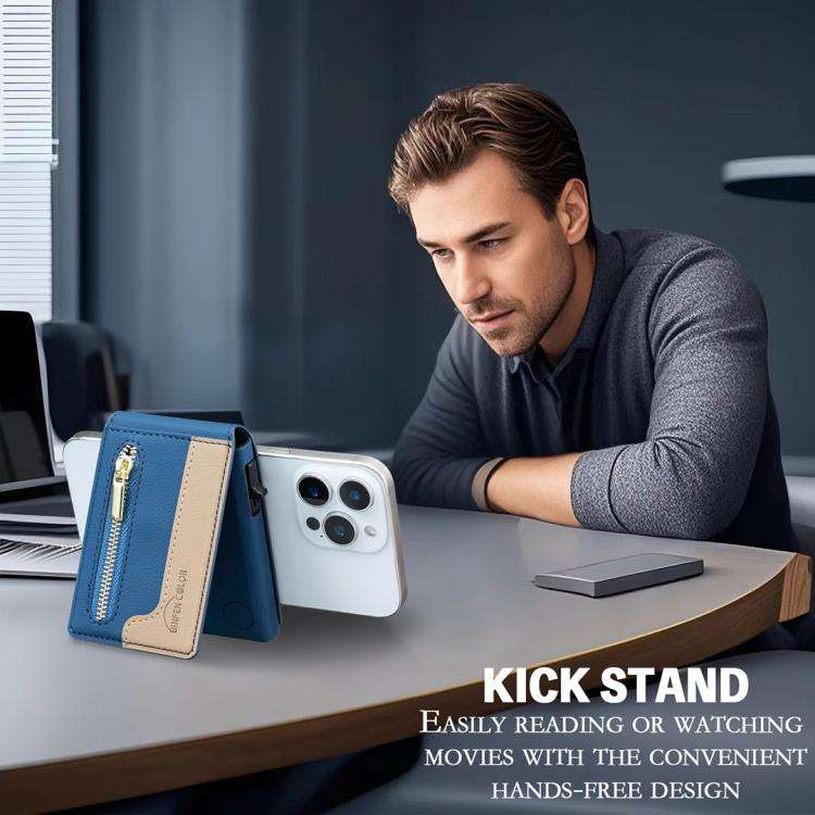 BFK31 Colorblock Zipper MagSafe Magnetic Leather Card Bag