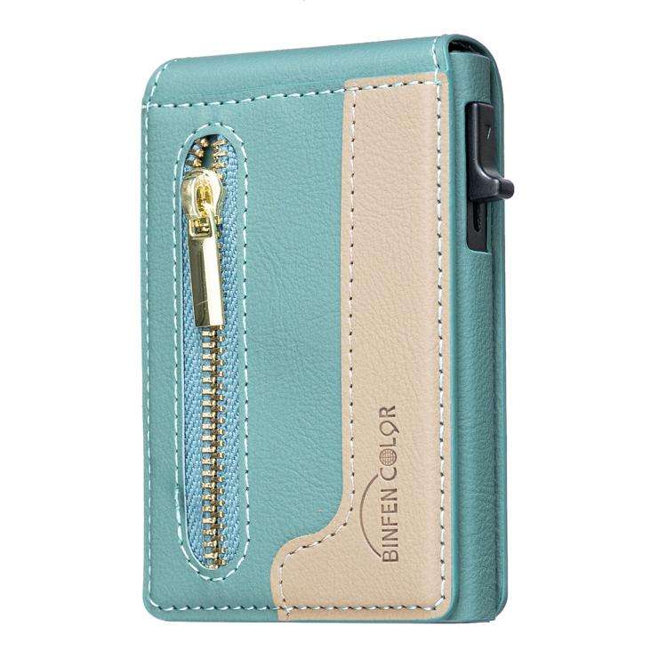BFK31 Colorblock Zipper MagSafe Magnetic Leather Card Bag