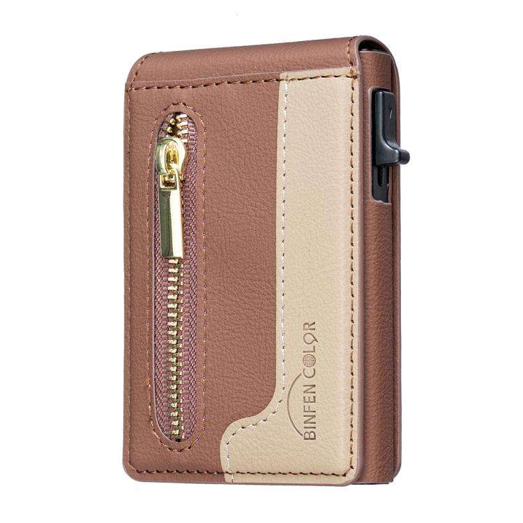 BFK31 Colorblock Zipper MagSafe Magnetic Leather Card Bag