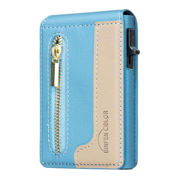 BFK31 Colorblock Zipper MagSafe Magnetic Leather Card Bag