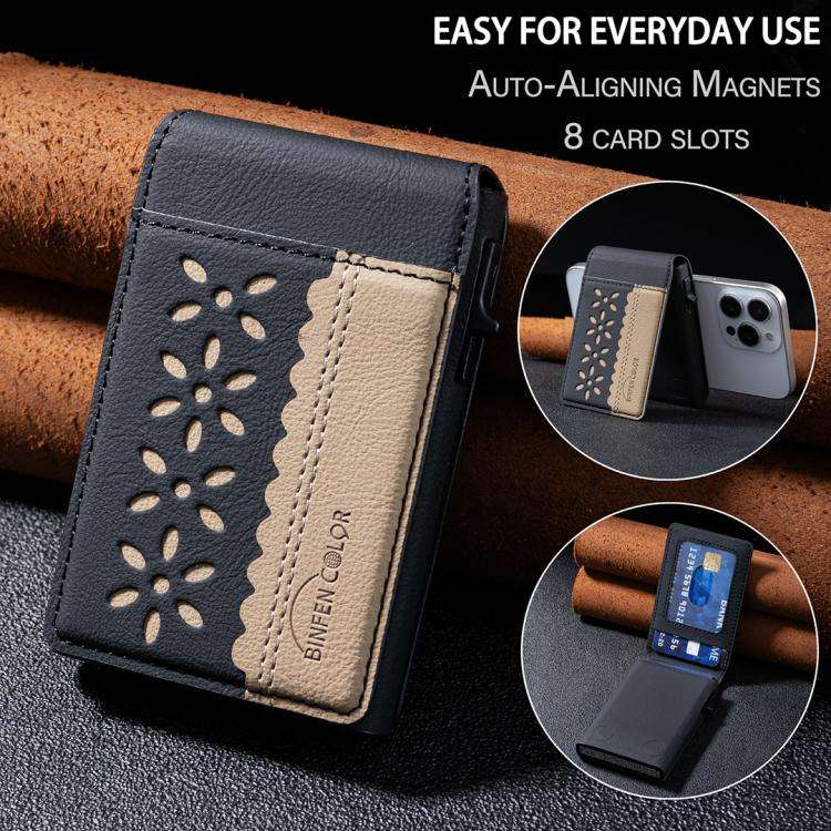 BFK30 Colorblock Flowers Magsafe Magnetic Leather Card Bag
