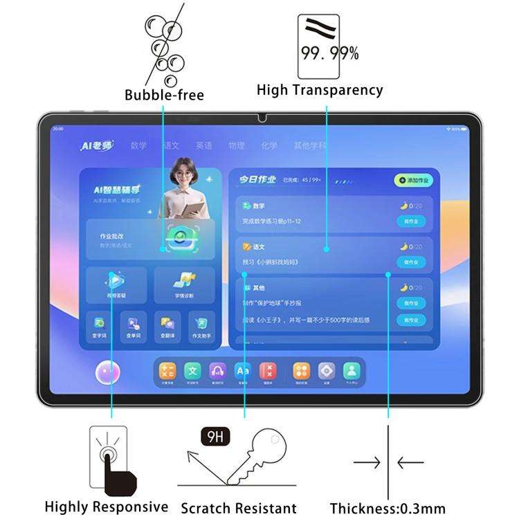 2pcs 9H 0.3mm Explosion-proof Tempered Glass Film, For Xiaoyuan Learning P40 / P40 Pro 12.3