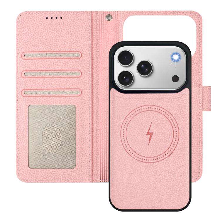 Detachable Litchi Texture Magnetic Side-Patch Vegan Leather Phone Case, For iPhone 17 Pro Max, Fo...