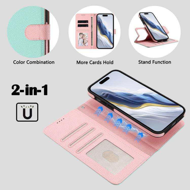 Detachable Litchi Texture Magnetic Side-Patch Vegan Leather Phone Case, For iPhone 17 Pro Max, Fo...