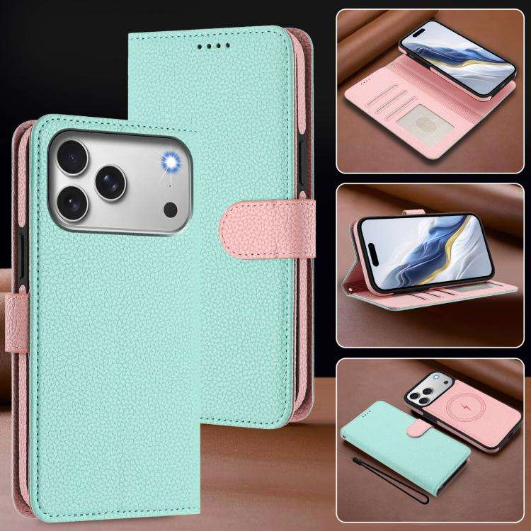 Detachable Litchi Texture Magnetic Side-Patch Vegan Leather Phone Case, For iPhone 17 Pro Max, Fo...