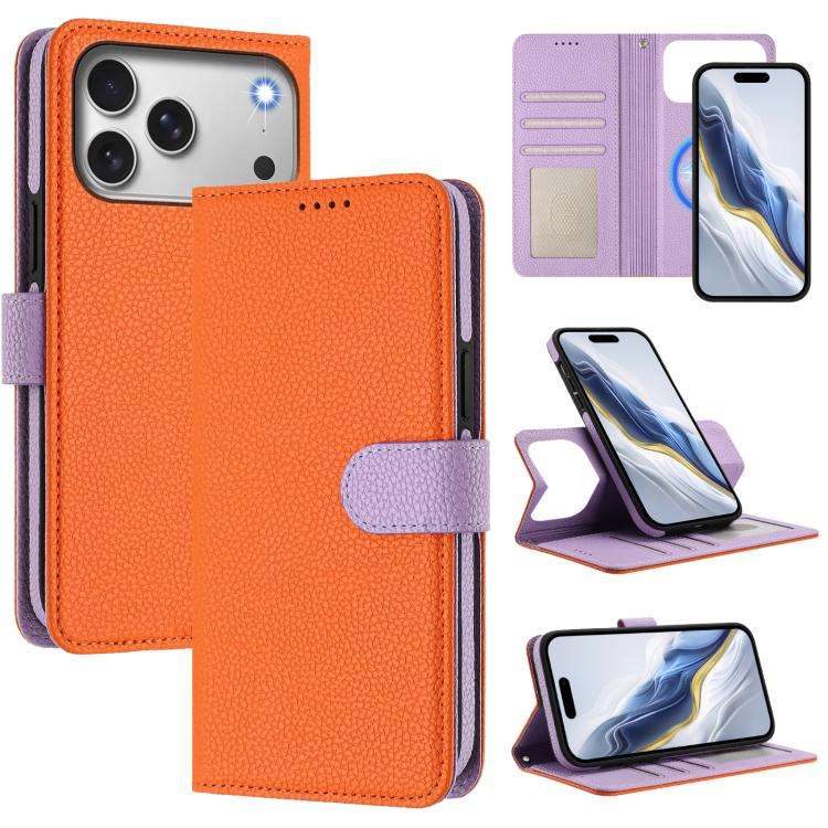 Detachable Litchi Texture Magnetic Side-Patch Vegan Leather Phone Case, For iPhone 17 Pro Max, Fo...