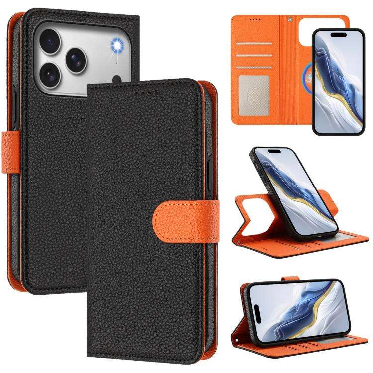 Detachable Litchi Texture Magnetic Side-Patch Vegan Leather Phone Case, For iPhone 17 Pro Max, Fo...