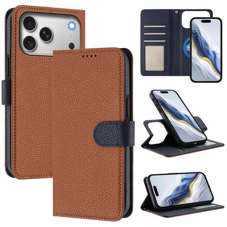 Detachable Litchi Texture Magnetic Side-Patch Vegan Leather Phone Case, For iPhone 17 Pro Max, Fo...