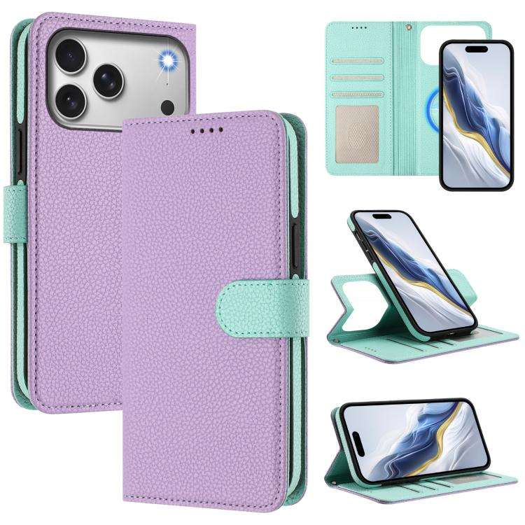 Detachable Litchi Texture Magnetic Side-Patch Vegan Leather Phone Case, For iPhone 17 Pro Max, Fo...