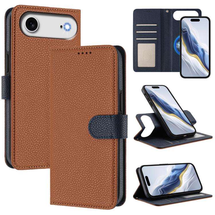Detachable Litchi Texture Magnetic Side-Patch Vegan Leather Phone Case, For iPhone 17 Pro Max, Fo...
