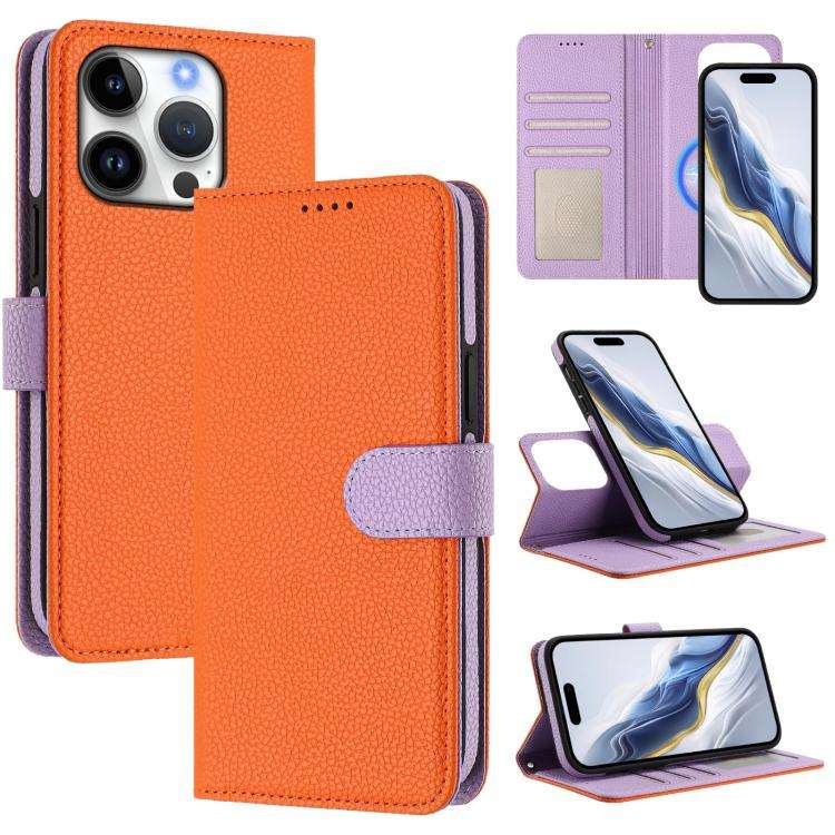 Detachable Litchi Texture Magnetic Side-Patch Vegan Leather Phone Case, For iPhone 17 Pro Max, Fo...