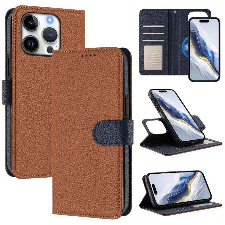 Detachable Litchi Texture Magnetic Side-Patch Vegan Leather Phone Case, For iPhone 17 Pro Max, Fo...