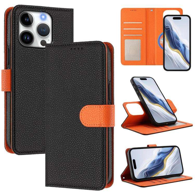 Detachable Litchi Texture Magnetic Side-Patch Vegan Leather Phone Case, For iPhone 17 Pro Max, Fo...