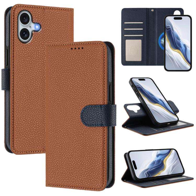 Detachable Litchi Texture Magnetic Side-Patch Vegan Leather Phone Case, For iPhone 17 Pro Max, Fo...