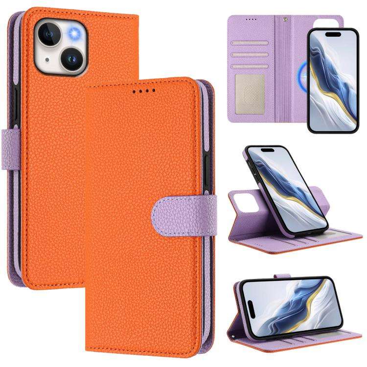 Detachable Litchi Texture Magnetic Side-Patch Vegan Leather Phone Case, For iPhone 15 Pro Max, Fo...