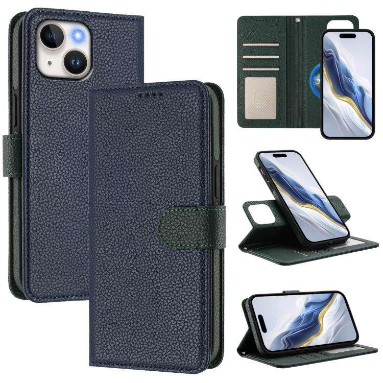Detachable Litchi Texture Magnetic Side-Patch Vegan Leather Phone Case, For iPhone 15 Pro Max, Fo...