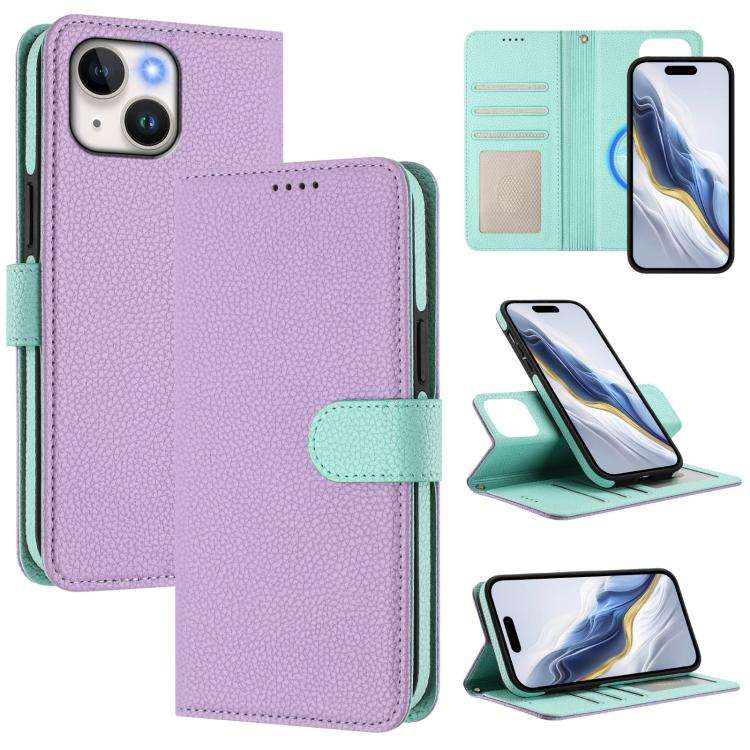 Detachable Litchi Texture Magnetic Side-Patch Vegan Leather Phone Case, For iPhone 15 Pro Max, Fo...