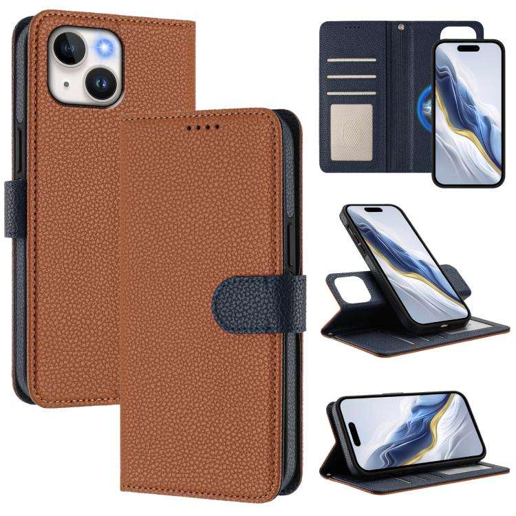 Detachable Litchi Texture Magnetic Side-Patch Vegan Leather Phone Case, For iPhone 15 Pro Max, Fo...