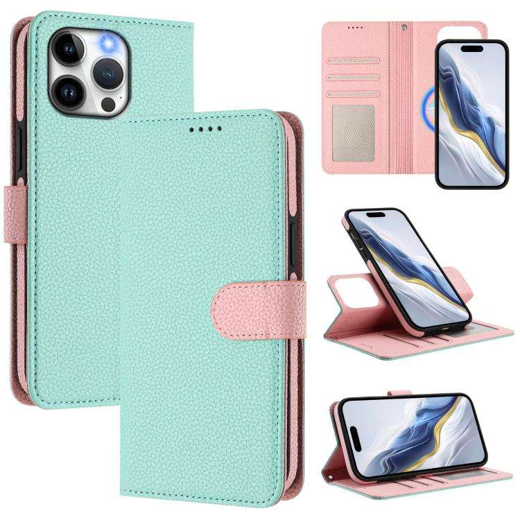 Detachable Litchi Texture Magnetic Side-Patch Vegan Leather Phone Case, For iPhone 15 Pro Max, Fo...