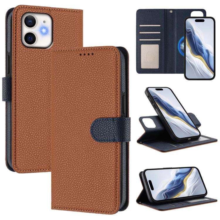 Detachable Litchi Texture Magnetic Side-Patch Vegan Leather Phone Case, For iPhone 13 Pro Max, Fo...
