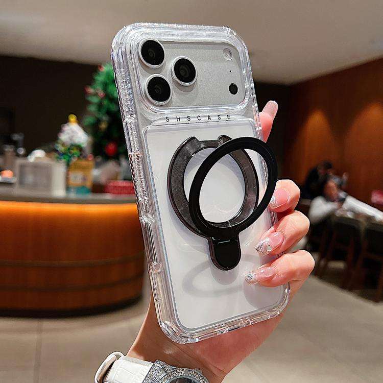 Transparent Pivot Metal Holder Magnetic Phone Case, For iPhone 18 Pro / 17 Pro, For iPhone 18 Pro...